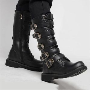 Men039s Leather Motorcycle Boots Midcalf Military Combat Boots Gothic Belt Punk Boots Men Shoes Tactical Army Boot 2202086345316