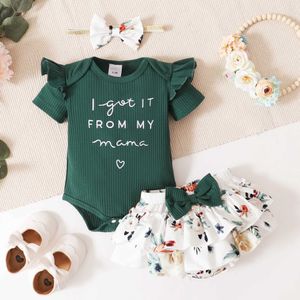 Clothing Sets 3-24M Newborn Baby Girl Clothes Toddler Baby Girl Set Short Sleeve Bodysuit+Shorts +Headband 3 Pcs Baby Girl Outfit Jumpsuits Y240520TMN5