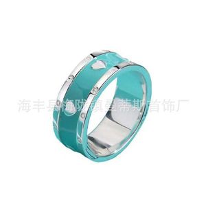 Designer High-Version Marke 925 Sterling Silber Blue Dropper Emaille herzförmiger Ring für Paare lieben leichten Luxusring