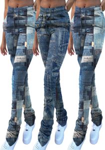 Herbst und Winter 2020 Frauen039s Fashion Denim Printed Drawess Stapel Hosen Casual Jeans Modetrend Haufen Hose Slim J7981094