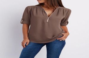 Kobiety szyfonowe koszula Summer damskie wierzchołki i bluzki zamek błyskawiczny bluzka z długim rękawem 5xl plus koszulka różowa 17 cukierków Color4356810
