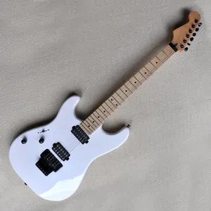 Left Hand 6 Strings White Floyd Rose Electric Guitar with HUmbuckers Pickups Maple Fretboard 22 Frets Can be customized