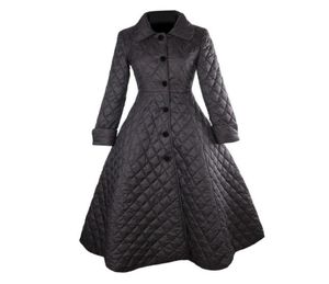 30 women vintage 50s Audrey Hepburn black quilting long swing coats plus size 4xl trench coat abrigos mujer casaco5627336