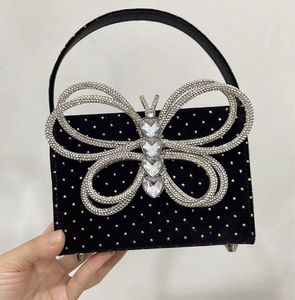 24 Nuove borse da donna con fiocco tridimensionale intarsiato di diamanti, borsa per banchetti, borsa da regalo, borsa quadrata francese, borsetta super scintillante 240520