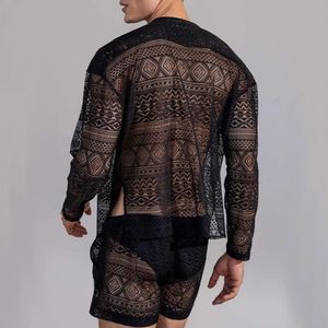 Ropa hombre осень 1 сета мужчин Top Shorts Hollow Out Color Crown See Whip There For Wedding Night Mens Duble Suits 240517