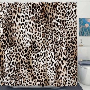 Cortinas de chuveiro 1pc Curtain Fashion Leopard Print Banheiro à prova d'água Banho de partição elegante com ganchos