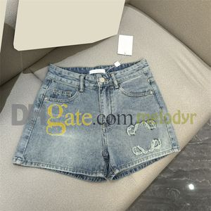 Broderi shorts kvinnor hög midja kort jeans designer brev sommar denim shorts damer retro smala fit jeans