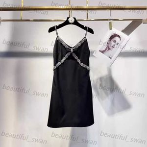 Designer women's casual dress Spring and Summer New Elegant and Elegant Luxury Style Diamond Waist Bow Strap Dress