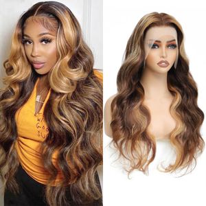 P4 /27 Piano Color Brazilian 100% Human Hair 13x4 Spets Front Wig Body Wave 10-32 tum 180% Densitet P4 /27