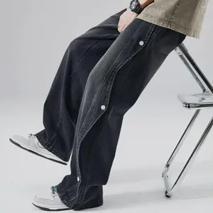 Men's Pants Men Jeans Elastic Side Buttons Closure Drawstring Denim Gradient Waist Strap Trousers Casual Streetwear