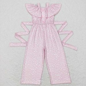 Jumpsuits Wholesale childrens sleeveless one piece childrens pink pants baby jackets boutique jumpsuits baby polka dot pleated hem jumpsuits Y2405206YOR