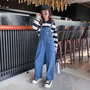 Jumpsuits adolescentes garotas soltas jeans de jeans 2023 Autumn Casual Childra