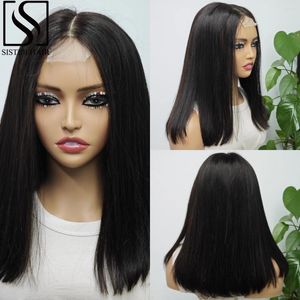 Short Straight Natural Color 200% Density Human Hair Bob Wigs Virgin Transparent 2x6 Lace Brazilian Remy