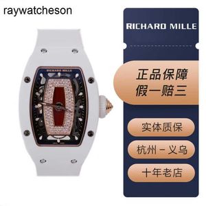 Richamills Watch Miles Uhren RM0701 Weißer Keramik -Hülle Hohlschiff mit Diamond Red Lippen Damen Automatische Maschinen Schweizer berühmte Luxuskerami