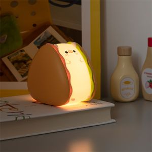 Burger Piggy Silicone Baby Night Light, LED Squishy Novelty Animal Cute Gifts 3 Brightness Levels, Rechargeable, Touch Sensor, Timer Function piglet desk lamp