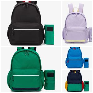 Solid color letter logo zipper opening and closing polyester fiber casual Joker Backpack Backpack General children classic green