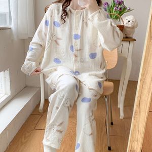 100% Cotton Double Gauze Breastfeeding Sleepwear for Maternity Spring Summer Loose Pamas Suit Set Pregnancy Home Hospital Wear L2405