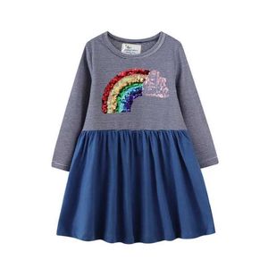 Vestidos de menina medidores de salto Novo Chegada Princesa Rainbow Girl Vestido de Festa Beads Childrens Autumn Winter Birthday Tutu vestido pré -escolar D240520