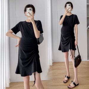 Mulheres grávidas Summer Cotton Draw String Dress Syle Style Dress L2405