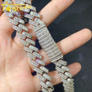 Shining Hip Hop Iced Out Baguette Diamond Necklace Men Sterling Sier 12mm VVS Moissanite Cuban Link Chain