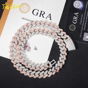 Wholesale Price 15mm White Mix Rose Gold Link Two Tone Hip Hop Jewelry Iced Out Moissanite Cuban Chain Necklace