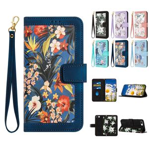 PU Leather Wallet Cases For Moto G54 G34 G24 G14 G 5G 2024 Xiaomi 13T Redmi Note 13 4G Pro Plus Hawaiian Flower Floral Credit ID Card Slot Flip Cover Pouch Purse Strap