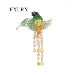Spille fxlry zirconia cubica smalto per spille per uccelli placcati per donne abiti da sposa della moda gioielli di lusso
