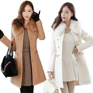 Woman Coat Outerwear Winter 2015 Korean Womens Thick Woolen Coat Fur Collar Double Breasted Slim Long Wool Trench Winter Coats for5838383