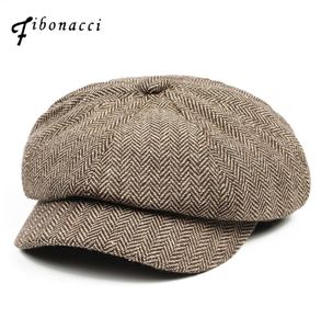 Fibonacci 2017 Nowa mieszanka wełny Newsboy Cap Wysoka jakość beret retro w paski ośmioboczny kapelusz dla mężczyzn Hats S10208287423