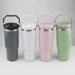 30oz Tumbler Quencher H2.0 med handhållna halmlock Leopard rostfritt stål kafferminer bilvakuumkopp 30 oz vattenflaskor för vatten kallt varm med låda