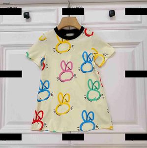 Toppflickor klänningar färgglada kaninmönster trycker på babykläder lapel design barn sommarklänning ny ankomst minimalistisk kjol