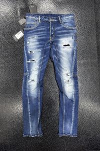 2024 New Men Jeans Hole Loch hellblau dunkelgrau Italien Brand Man Long Hosen Hosen Streetwear Denim dünne schlanke gerade Biker Jean für Dop-Qualität 28-38 Größe DS A6152