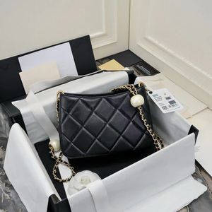12A Upgrade Spiegelqualität Hobo Designer -Tasche 18cm Mini Lambskin Quilted Bag Echtes Leder schwarzer Umhängetasche mit Perlen Luxus -Taschen Frauen Geldbeutel mit Kasten