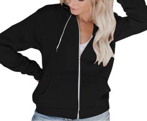 Womens Autumn Long Sleeve Full Zip Hoodie Jacket Solid Color Basic Sweatshirt322C9170230