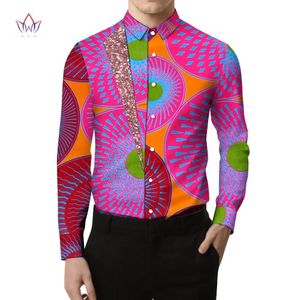 Bintarealwax African Shirt for Men Dashiki Fashion Long Sleeve Print Cotton Shirt African Clothes Patchwork Men Shirt WYN1676