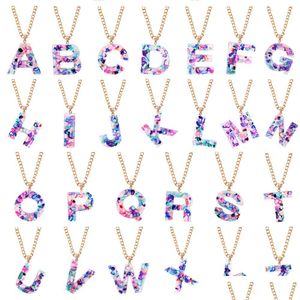 Pendant Necklaces Fashion Colorf Initial Letter Necklace Mticolor Gold Link Chain Resin Jewelry For Women Girls Wedding Birthday Drop Dhlzy