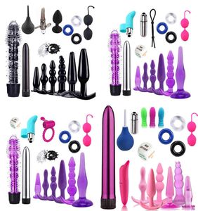 Women Men Vibrator Kit Lock Rings Cone Ball Anal Plug Sex Massage Tools Finger Massage Anus Washer Adult Sex Toy X03203051058