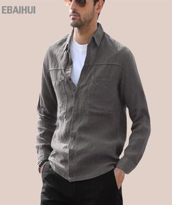 EBaihui Men039S Casual Shirts Linen Cotton Cardigan Single Breasted Pocket Fashion Long Sleeve Shirt For Men Loose Daily Tops4667589