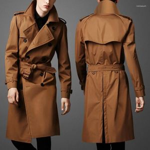 Мужские траншевые пальто с двойной грудью классический расширенный ветхой пояс Британский стиль Винтер-чаре коричневый бизнес повседневная куртка X-Long Men Men Men Men