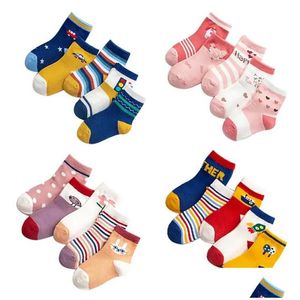 Kids Socks New Baby Soft Cotton Boys Girls Cute Cartoon Animal Stripe Dots Fashion 0-3 Months Autumn Winter Gif Drop Delivery Maternit Ote2Z