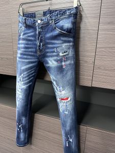 2024 Nya män jeans hål ljusblå mörkgrå Italien varumärke man långa byxor byxor streetwear denim mager smal rak cyklist jean för d toppkvalitet 28-38 storlek ds d99193