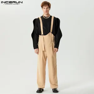 Herrbyxor incerun män jumpsuits fasta löst streetwear casual suspender rompers 2024 mode fritid manliga remmar raka overaller s-5xl