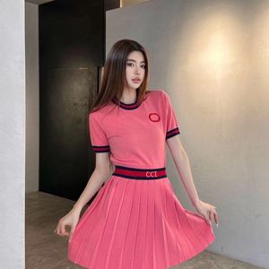 Women's Designer Pink Casual Suit Women's T-Shirt + Petal Skirt Summer Fashion 2-Piece Set