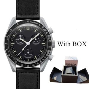 Bioceramic Moonswatch Swiss Quqrtz Chronograph Mens Watch SO33M100 Mission to Moon 42 Real Grey Ceramic Black Nylon Strap With Box231o 255l