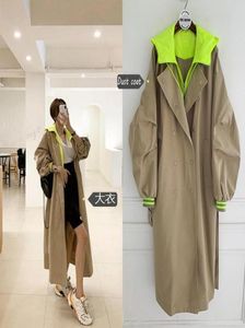 الأسلوب الكوري طويل الأكمام الطويلة أنثى معطف طويل معطف طويل معطف الخندق كبير الحجم