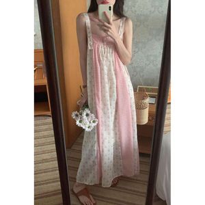 Fashion Backless Fairy Long Women Summer Sleeveless Plaid Print Patchwork Dress Elegant Evening Party Slip Dresses