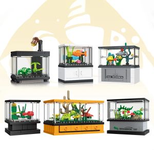 Micro Fish Tank Building Blocks Set Creative DIY Educational Toy for Children - Featuring Clownfish Lobster Display Box Model