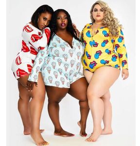 Designerinnen Frauen Onesies sexy Langarm Nachtwäsche Cartoon gedruckt Shorts Button Jumpsuit Casual Ladies Plus Size Home Wear Rompers6899781