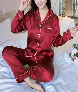 2pcs Pijama Setleri Kadınlar Yaklaşık Taklit İpek Uzun Kollu Ev Giyim Bayanlar Mujer Seksi Satin Topspants Nightgown Places Grow Sonbahar 28798466