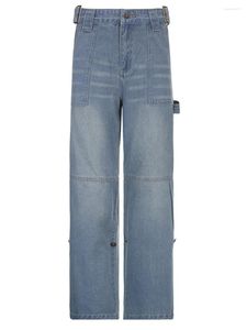Jeans femininos Mulheres Y2K Baggy Wide perna de jeans reta Pant Low Rise Cuttout Troushers Boyfriend Vintage Streetwear